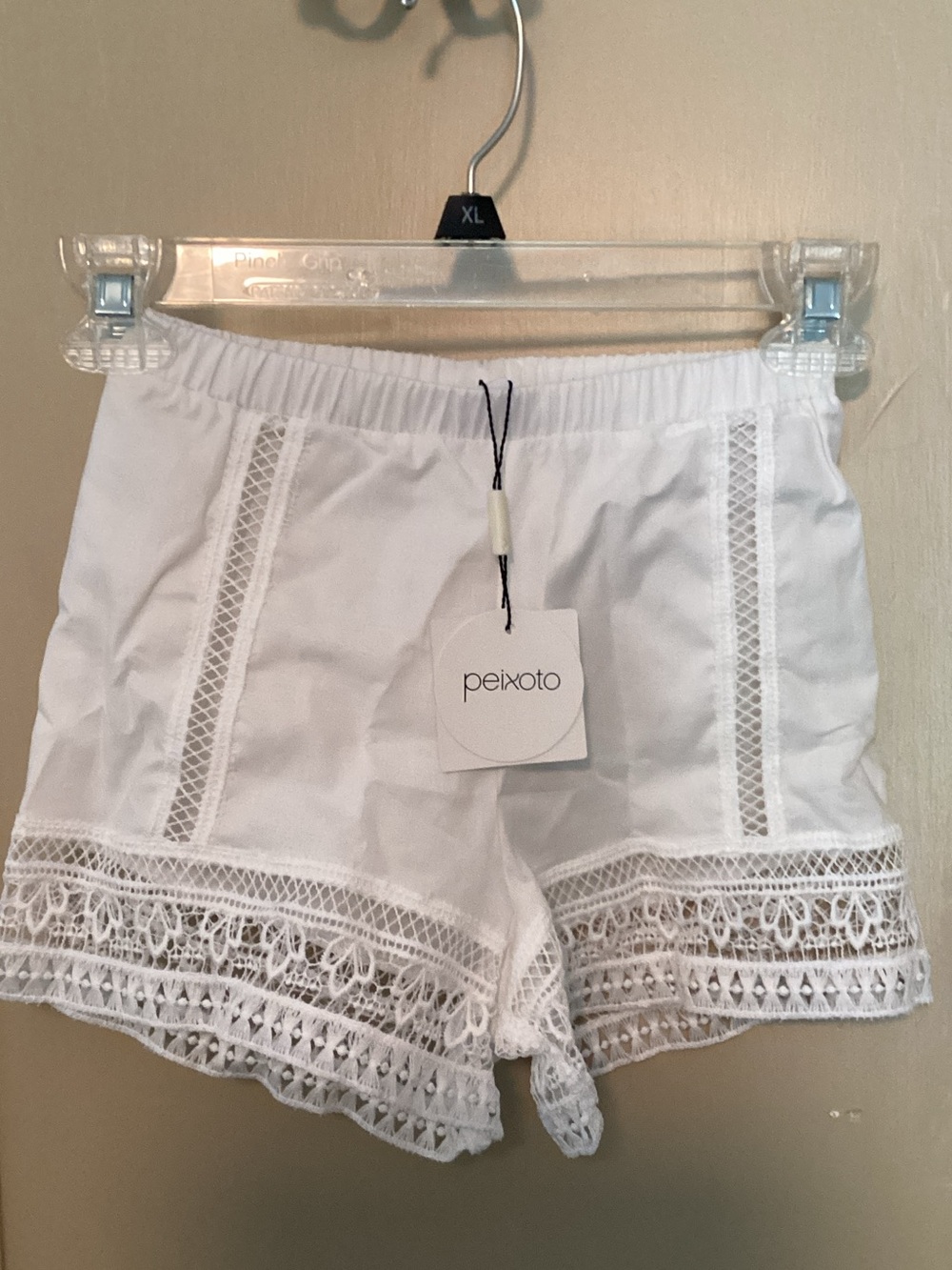 Peixoto White High-Waist Crochet Trim Shorts